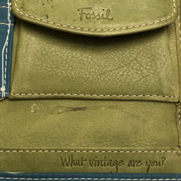 AUTHENTIC & VINTAGE Fossil Moss Green Leather Double-Fold Wallet. - Picture 11 of 15